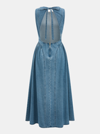 Denim Sleeveless Maxi Dress with Open Back