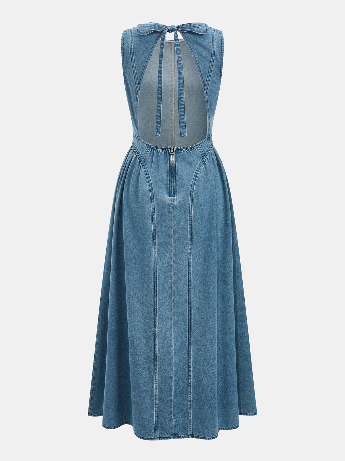 Denim Sleeveless Maxi Dress with Open Back