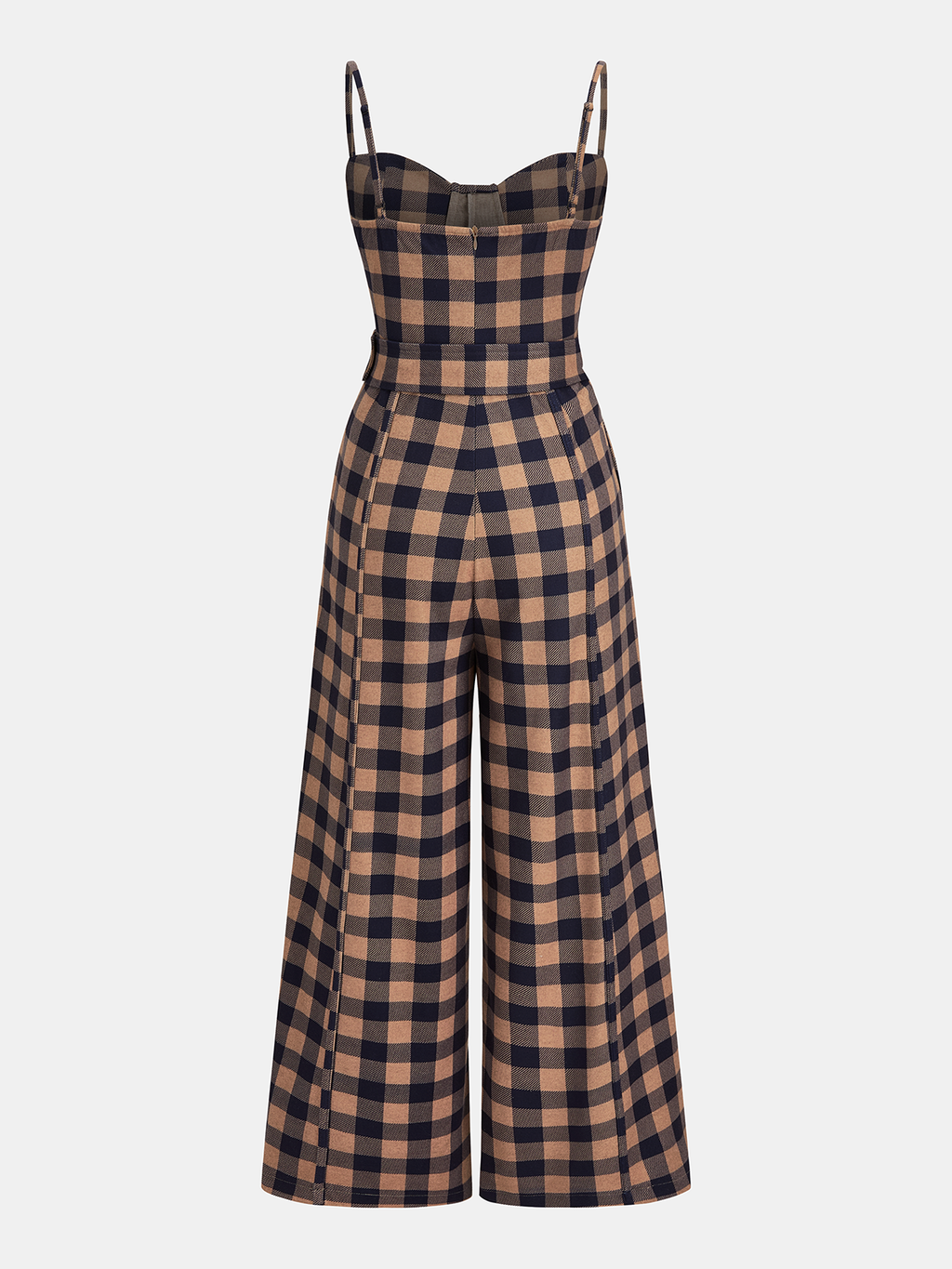 Plaid Wide-Leg Jumpsuit with Belted Cami Top