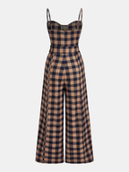Plaid Wide-Leg Jumpsuit with Belted Cami Top