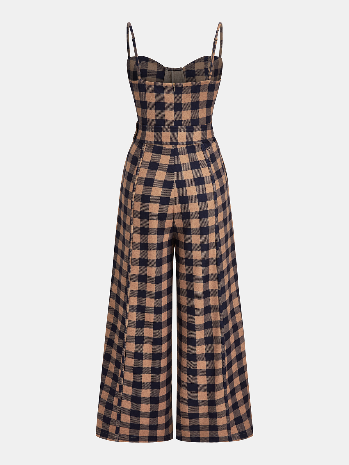 Plaid Wide-Leg Jumpsuit with Belted Cami Top