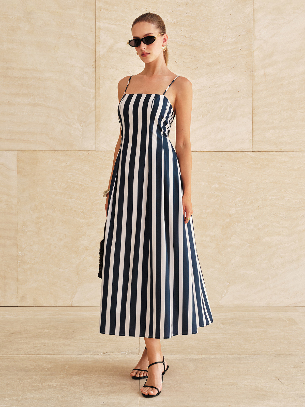 Striped Midi Dress with Pocketed Cami Design