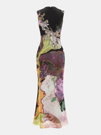 Floral Print Sleeveless Cheongsam-Inspired Maxi Dress