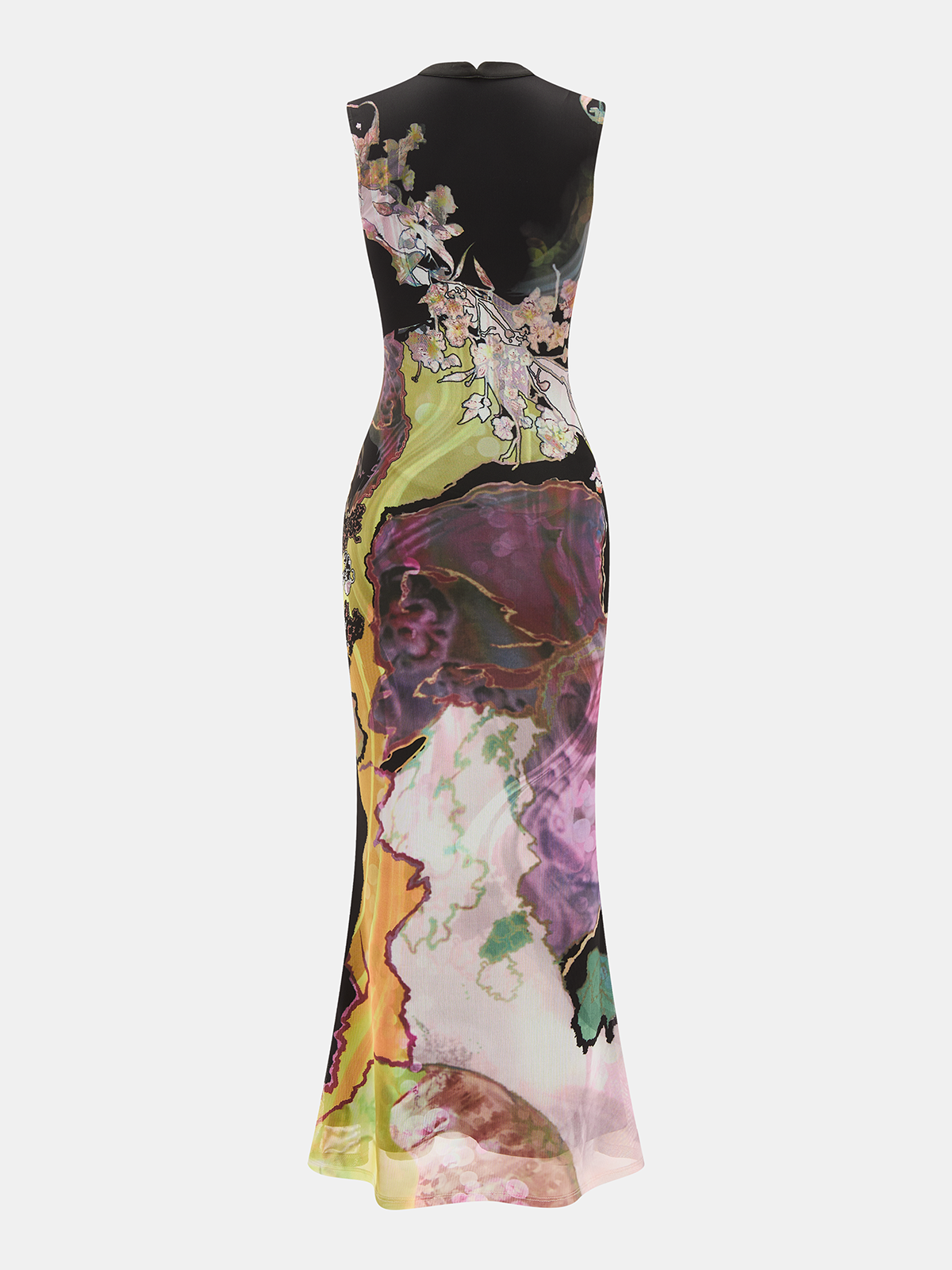 Floral Print Sleeveless Cheongsam-Inspired Maxi Dress