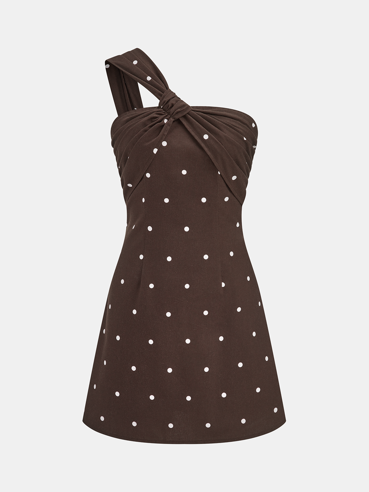 One Shoulder Polka Dot Linen Blend Mini Dress