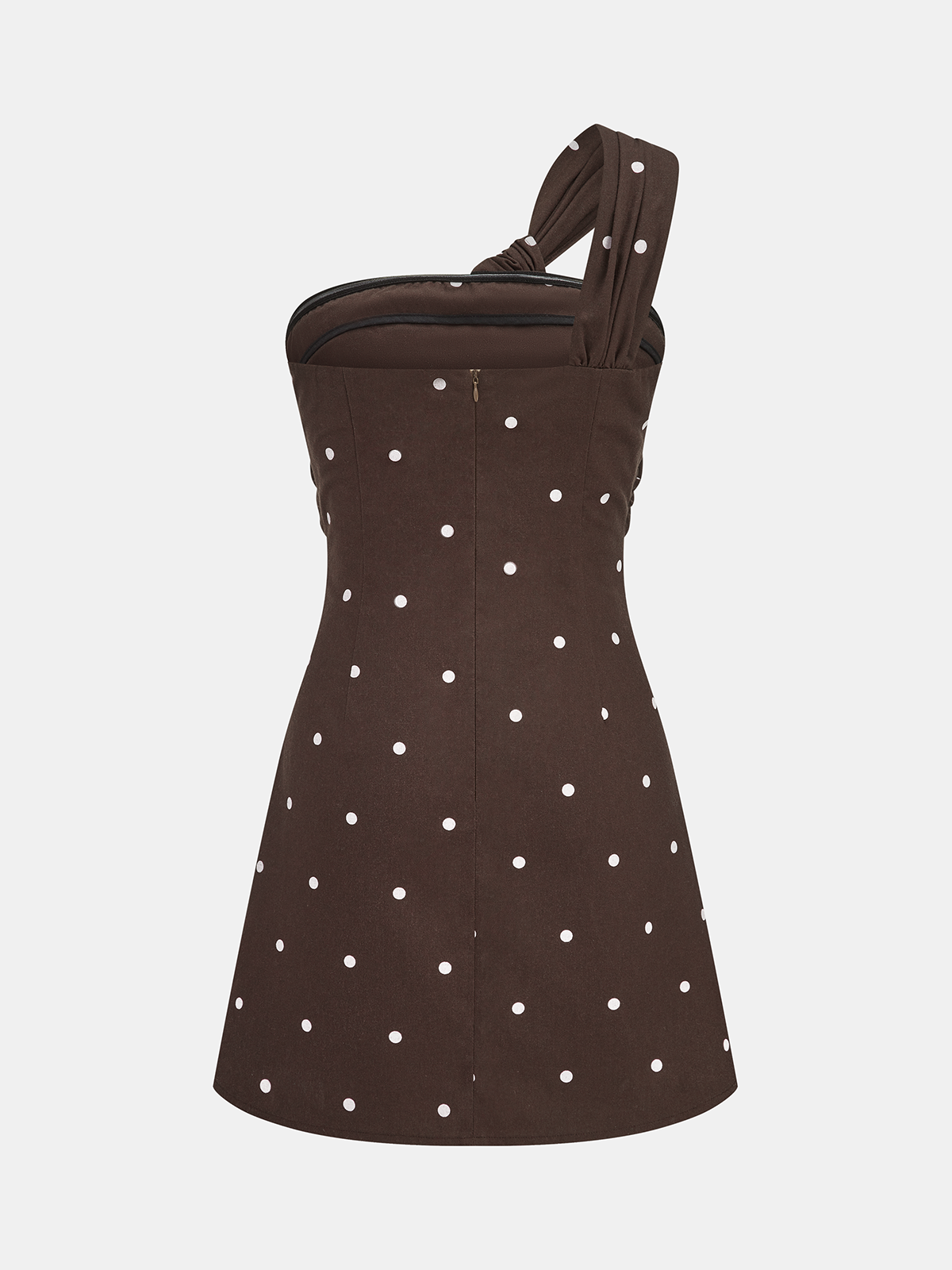One-Shoulder Polka Dot Mini Dress in Linen Blend
