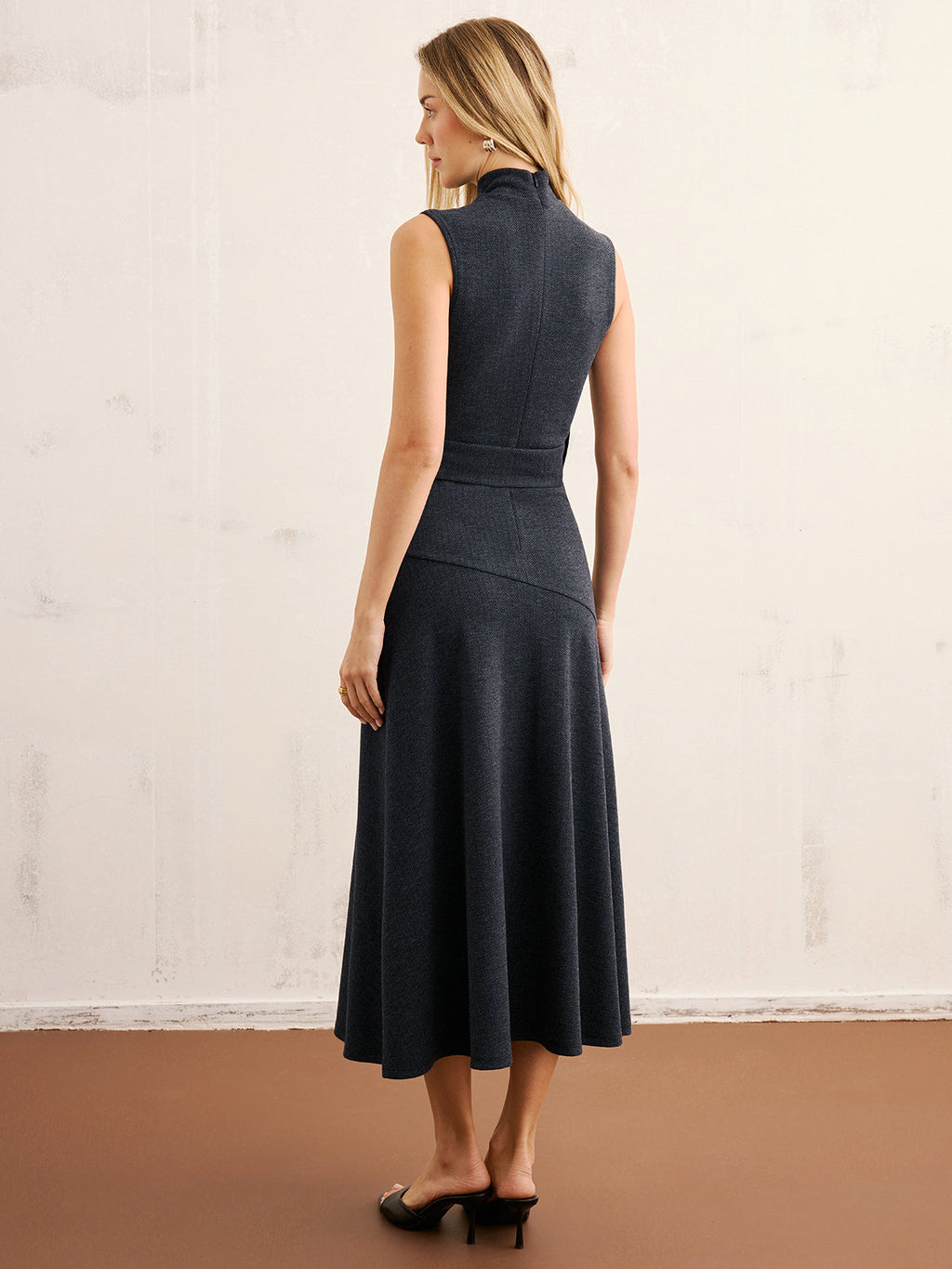 High Neck Sleeveless Maxi Dress with Belt