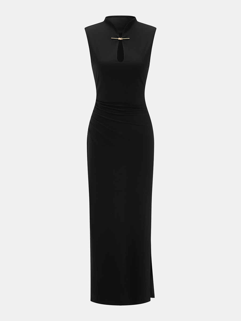 Keyhole Neckline Sleeveless Maxi Dress with Ruched Details