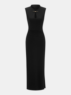 Keyhole Neckline Sleeveless Maxi Dress with Ruched Details