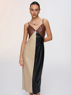 Colorful Faux Leather Camisole Dress with Block Design