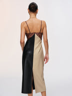 Faux Leather Cami Dress with Color-Block Design