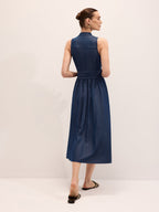 Belted Sleeveless Cotton Blend Maxi Dress