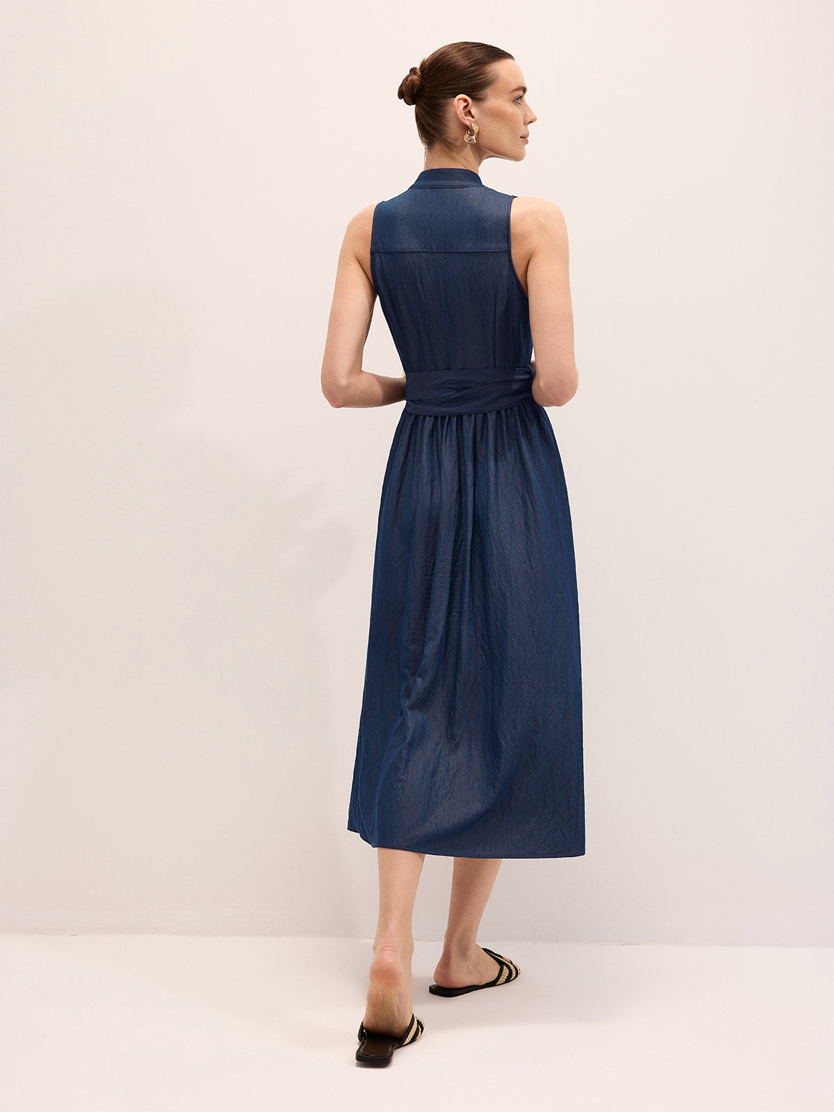 Cotton Blend Belted Sleeveless Maxi Dress