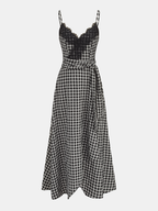 Gingham Midi Dress with Lace Trim Camisole Style