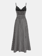Gingham Midi Dress with Lace Trim Camisole Style