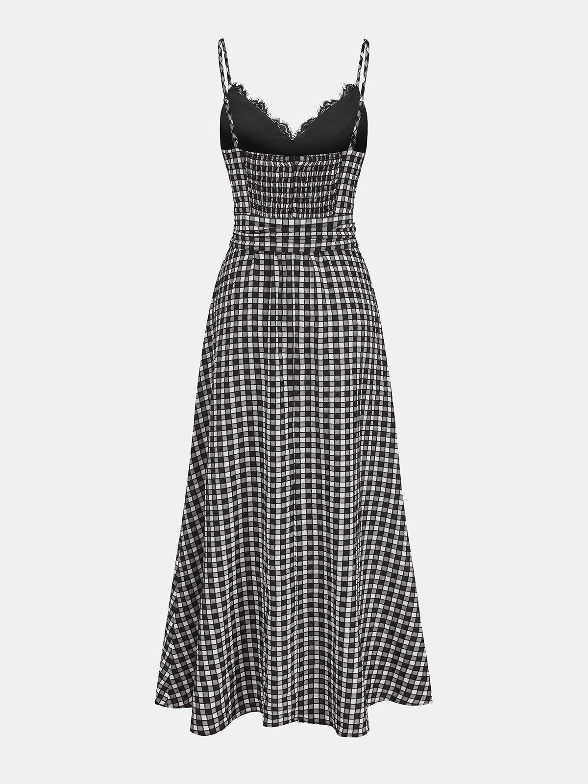 Gingham Midi Dress with Lace Trim Camisole Style
