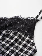 Gingham Midi Dress with Lace Trim Camisole Style