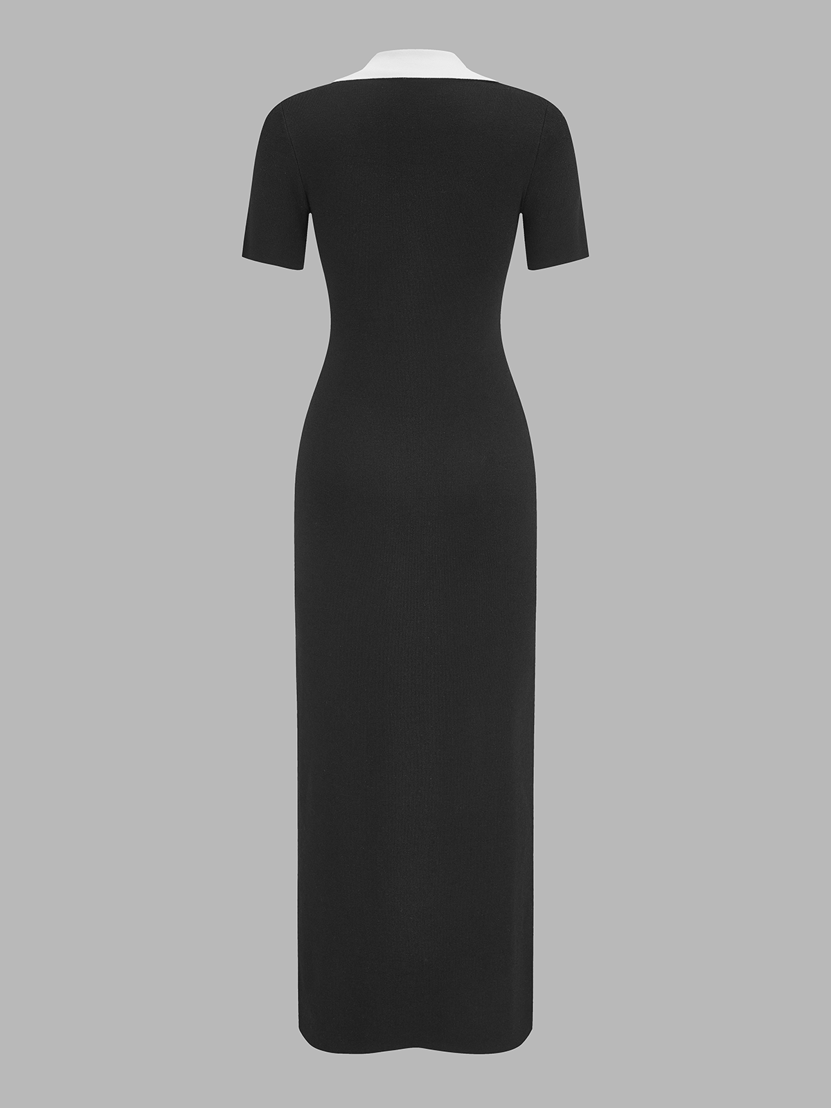 Contrast Collar Knit Maxi Dress with Short Sleeves