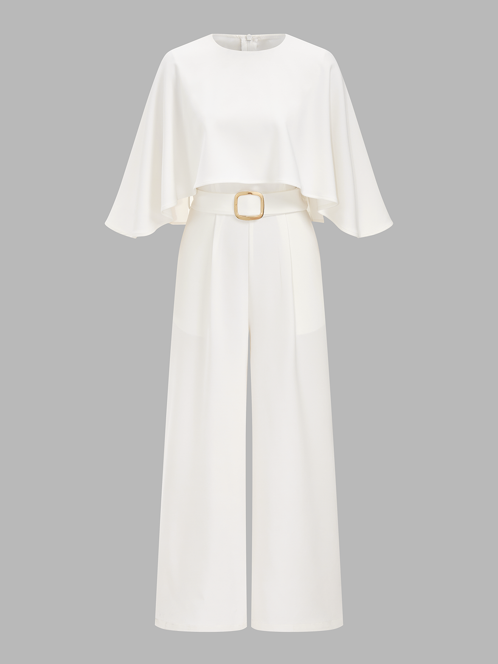 Belted Jumpsuit with Cape Sleeves and Wide Legs