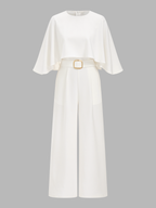 Belted Jumpsuit with Cape Sleeves and Wide Legs