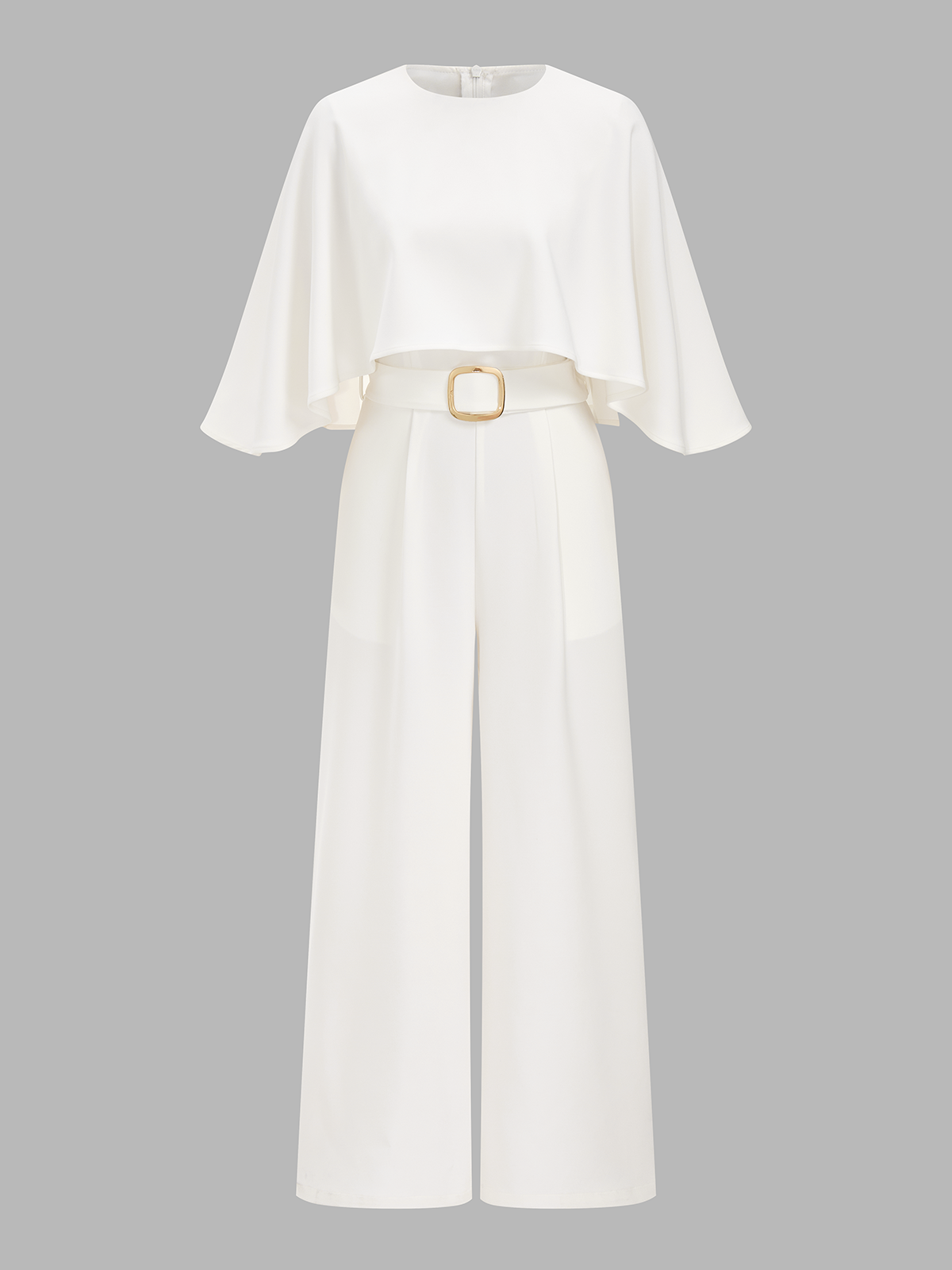Belted Jumpsuit with Cape Sleeves and Wide Legs