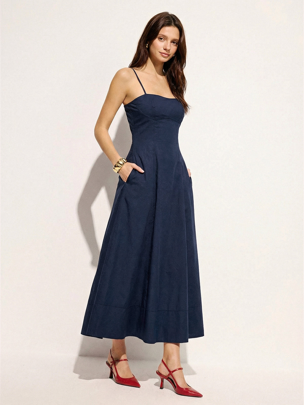 Cotton Blend Cami Dress with Pockets and Flare