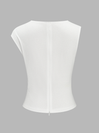 Ruched Cotton Top with Asymmetrical Fitted Design