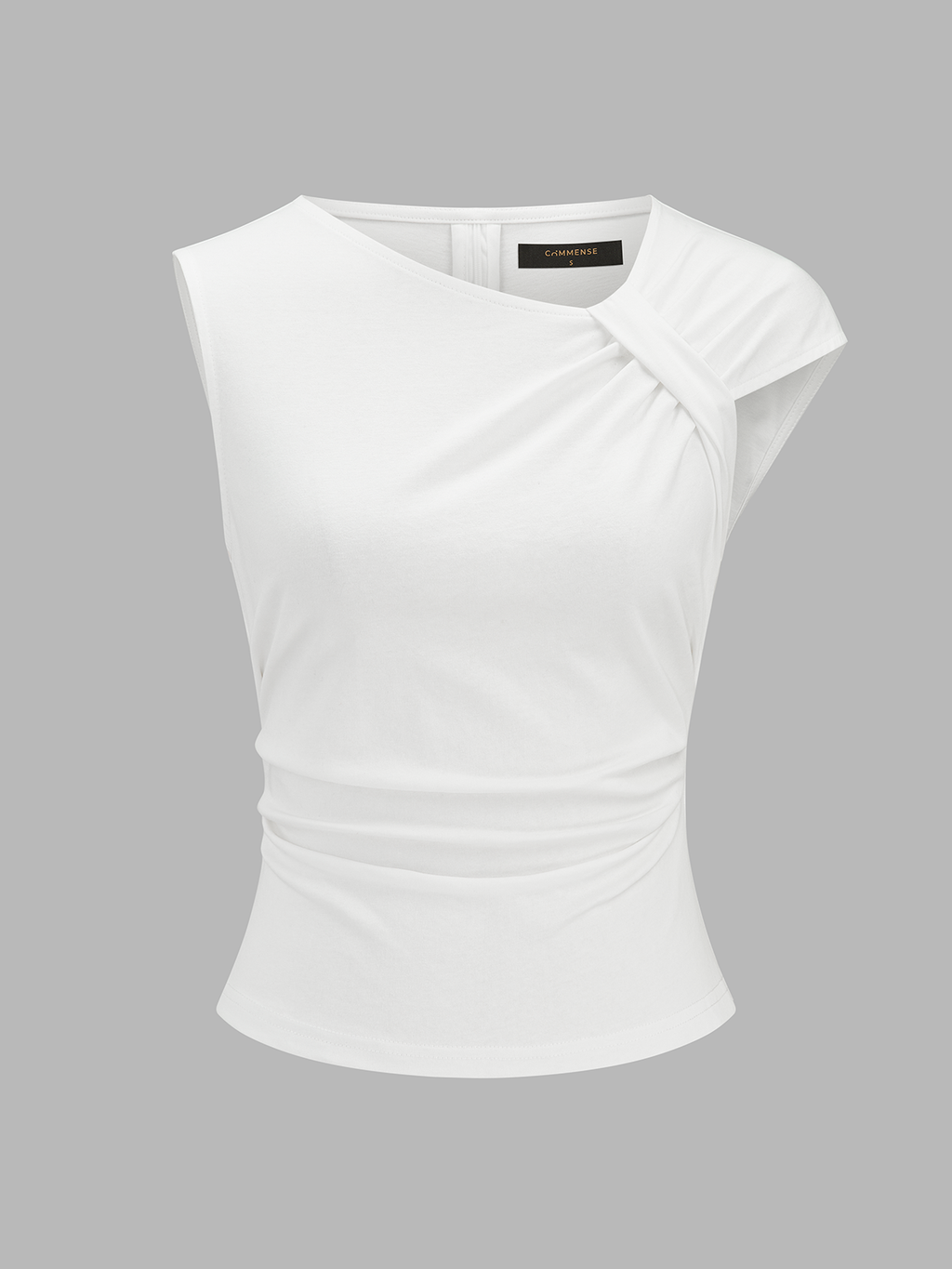 Ruched Cotton Top with Asymmetrical Fitted Design