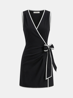 Linen Blend Dress with Contrast Trim Wrap Style