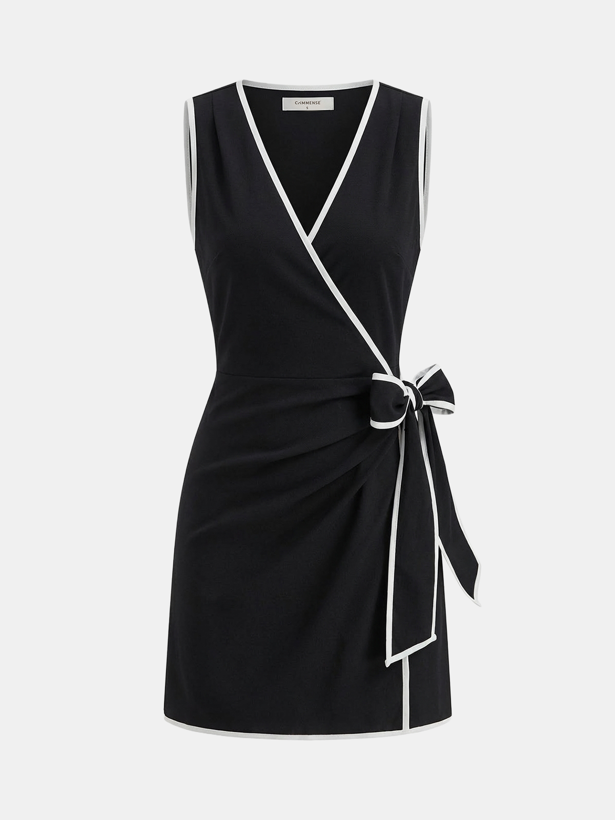 Linen Blend Dress with Contrast Trim Wrap Style