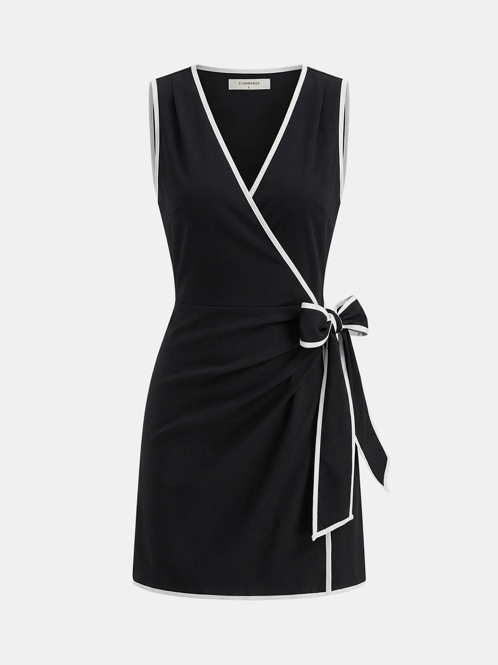 Linen-Blend Dress with Contrast Trim Wrap Style