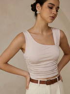 Asymmetric Neckline Tank with Elegant Side Ruching