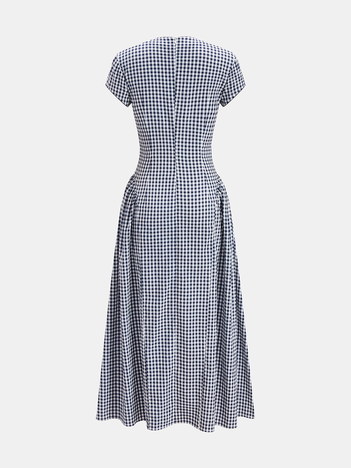 Gingham Midi Dress with Frog Button Short Sleeves
