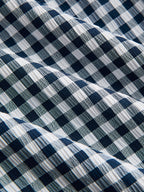 Gingham Midi Dress with Frog Buttons and Short Sleeves