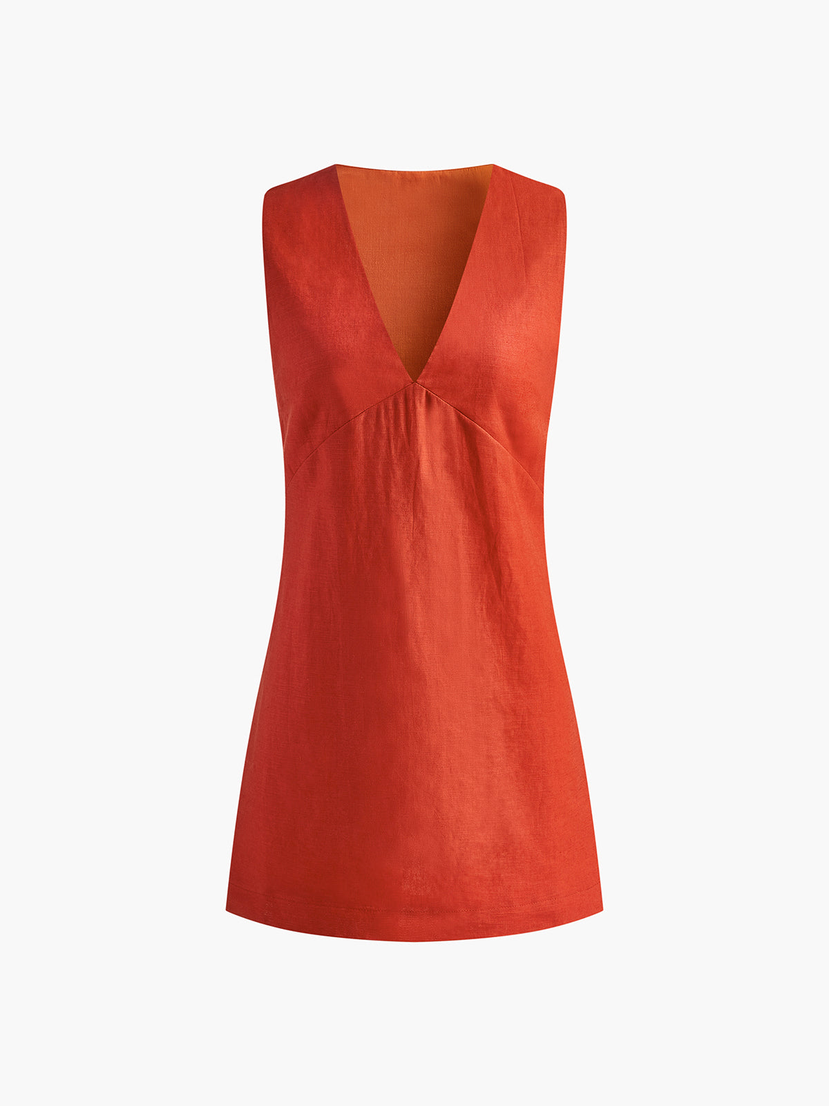 Cotton and Linen V-Neck Short Dress