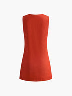 Cotton and Linen V-Neck Short Dress