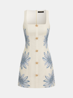 Starfish Motif Flower Print Sleeveless Mini Dress