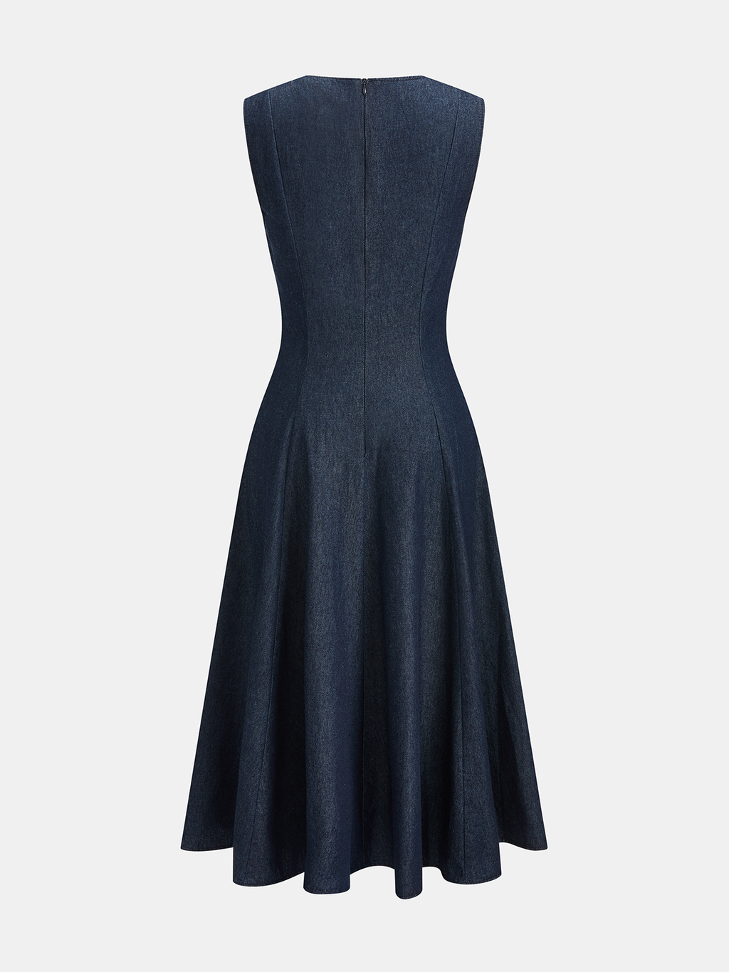 Sleeveless Midi Dress with Flared Denim Design