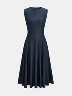 Sleeveless Denim Dress with Flared Midi Silhouette