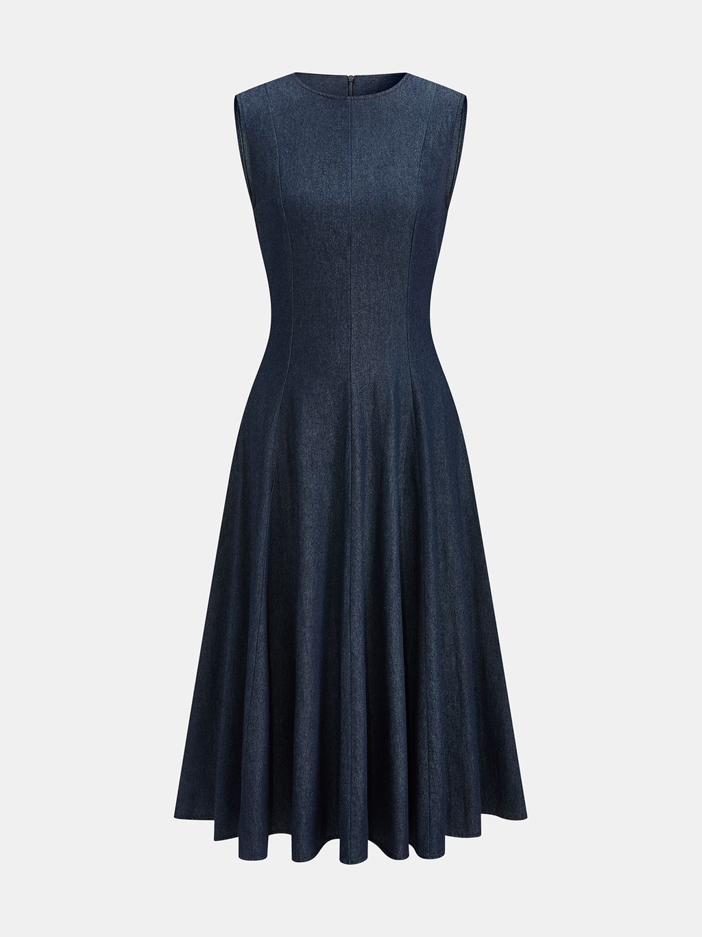 Sleeveless Midi Dress with Flared Denim Design