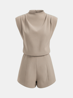 Sleeveless Mock Neck Romper with Draped Design
