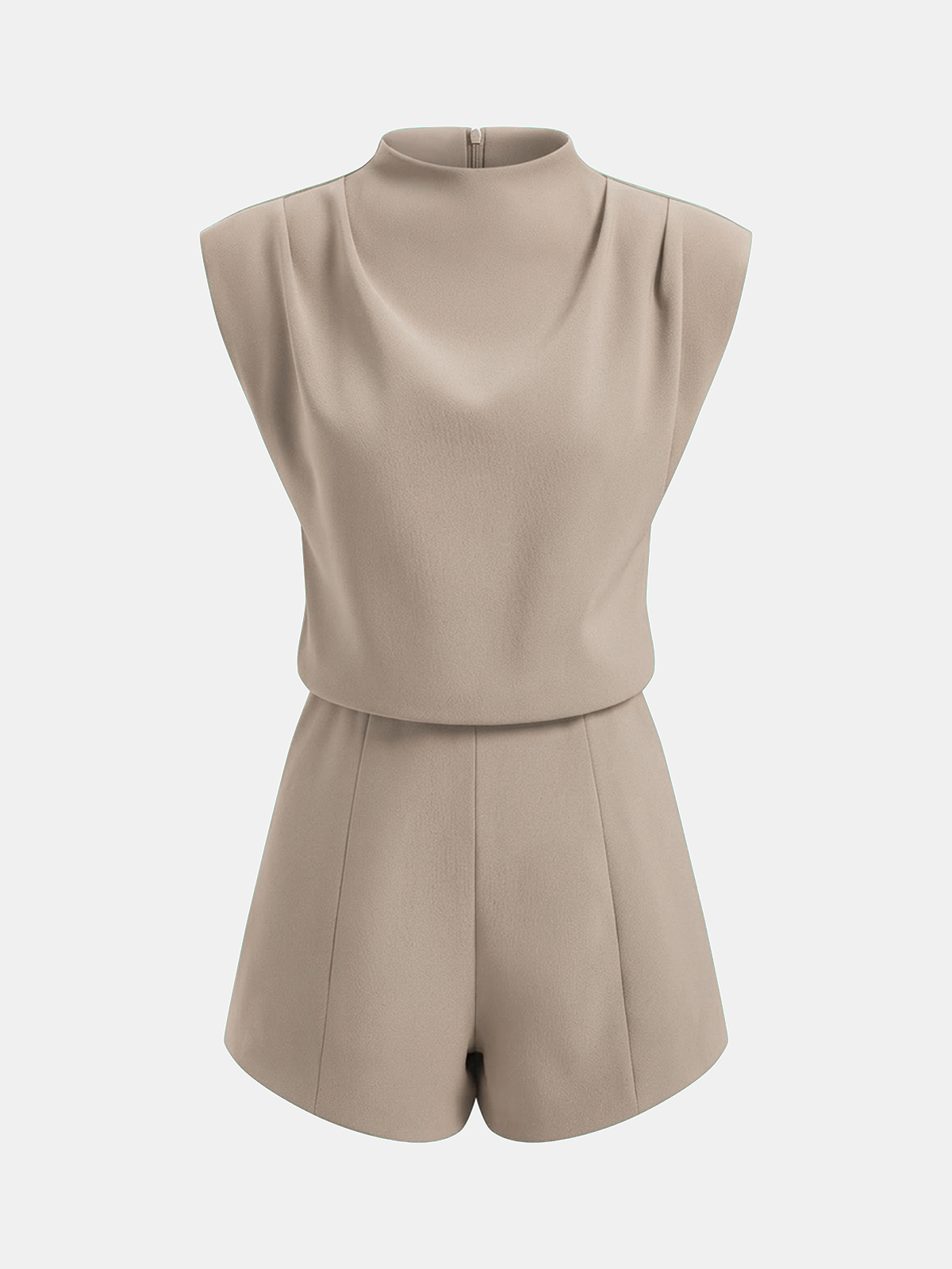 Sleeveless Mock Neck Romper with Draped Design