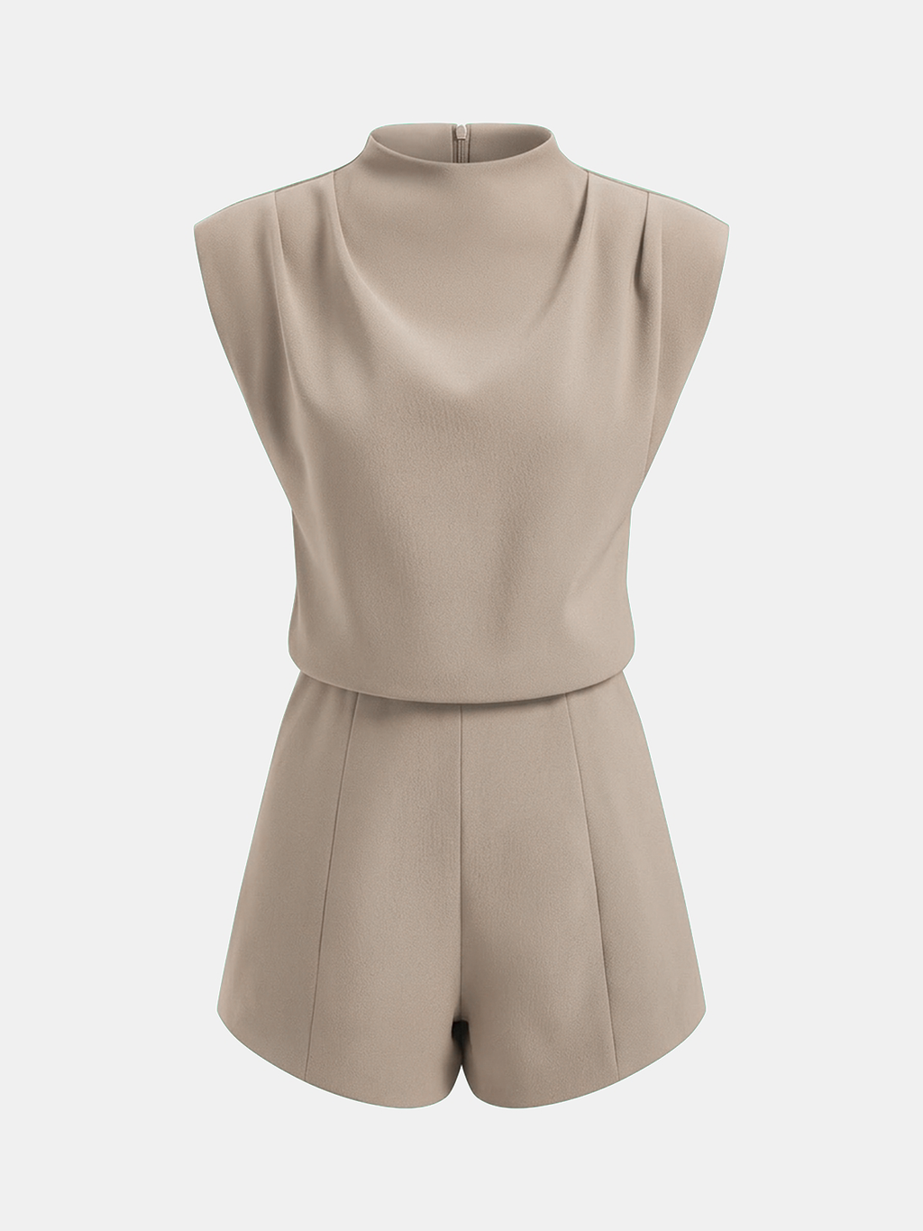 Sleeveless Mock Neck Romper with Draped Design