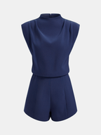 Sleeveless Mock Neck Romper with Draped Design