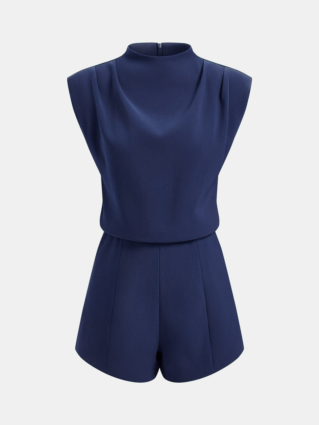 Mock Neck Sleeveless Romper with Draped Design