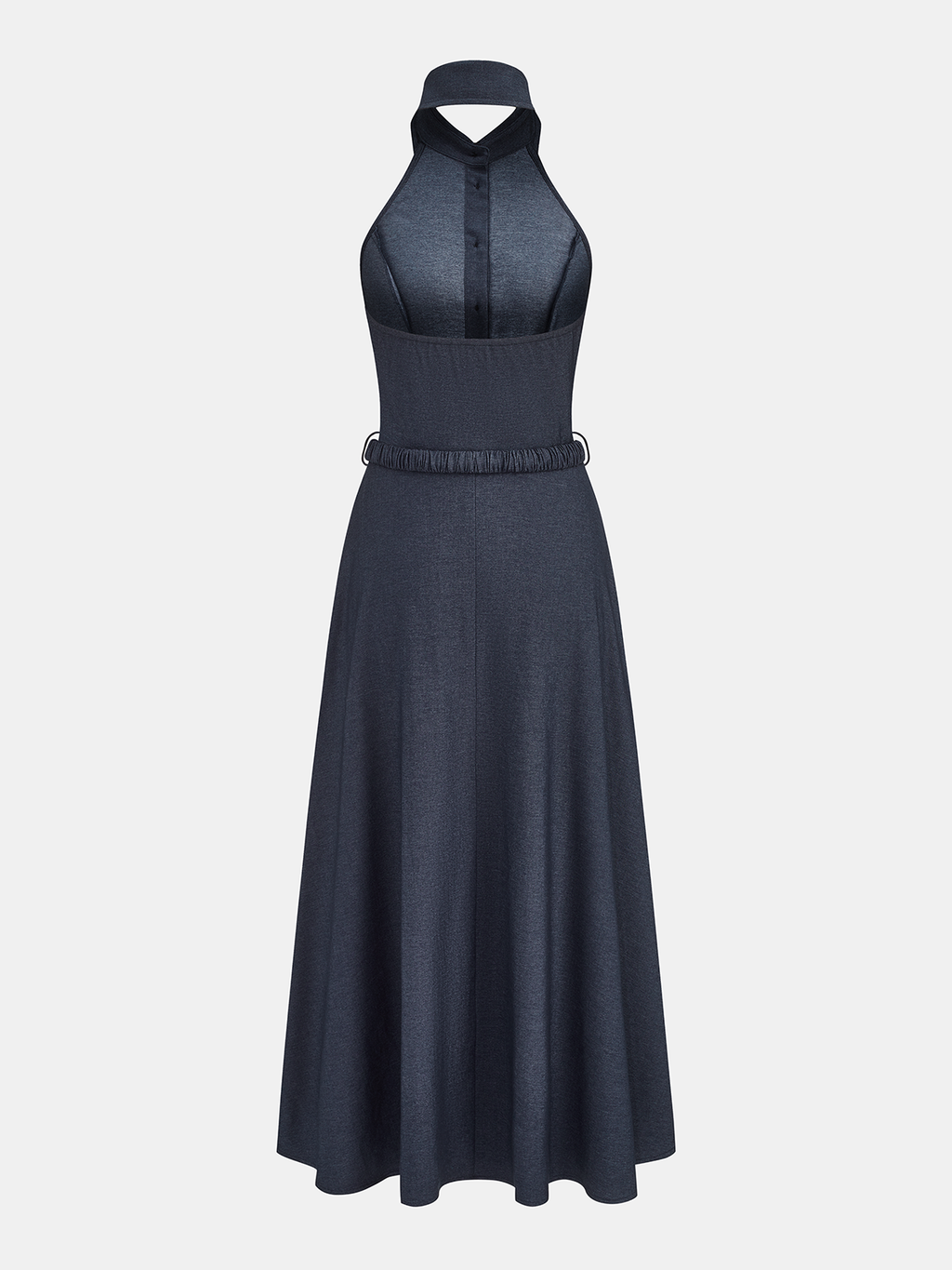 Collared Denim Maxi Dress with Halter Belt