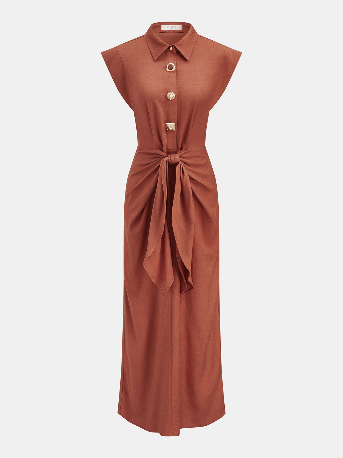 Collared Sleeveless Maxi Dress with Tie Waist