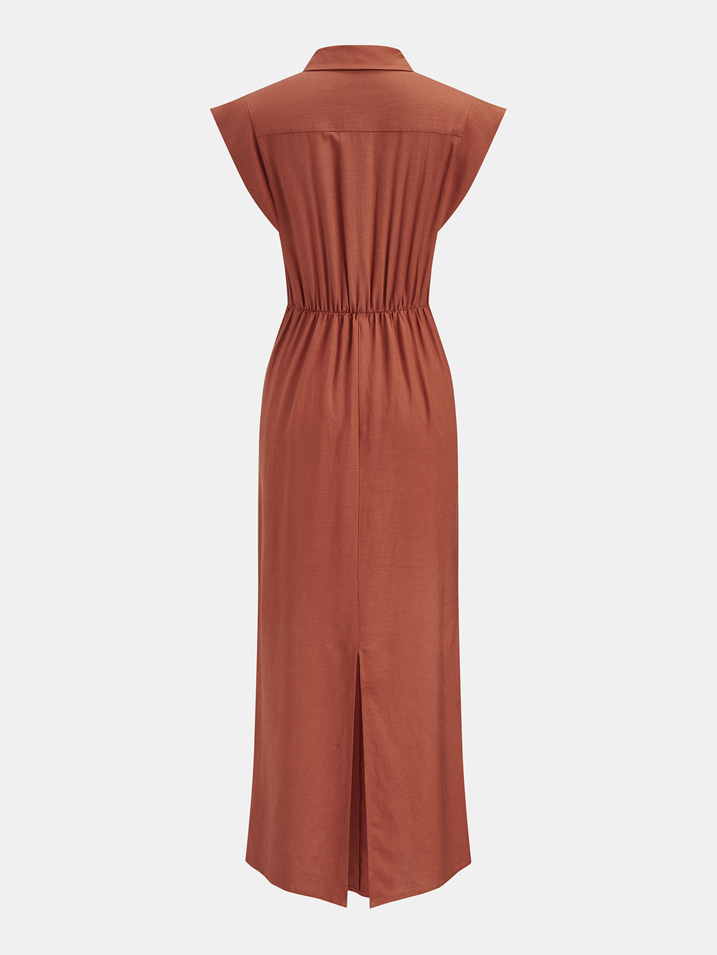 Waist Tie Maxi Dress with Collar and Sleeveless Design