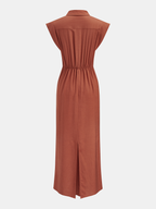 Waist Tie Maxi Dress with Collar and Sleeveless Design