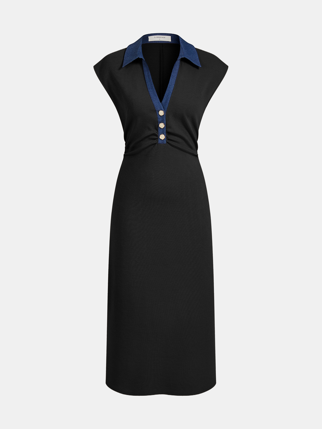 Sleeveless Denim Maxi Dress with Collared Neckline